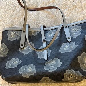 Coach Floral Navy and Gray Tote Bag